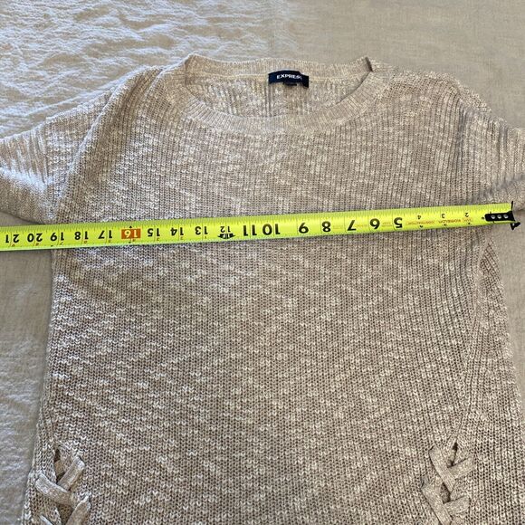 Express Sweater Women’s Size S/P Knit Grey Lace On Sides Round Collar 3/4 Sleeve - Picture 12 of 14